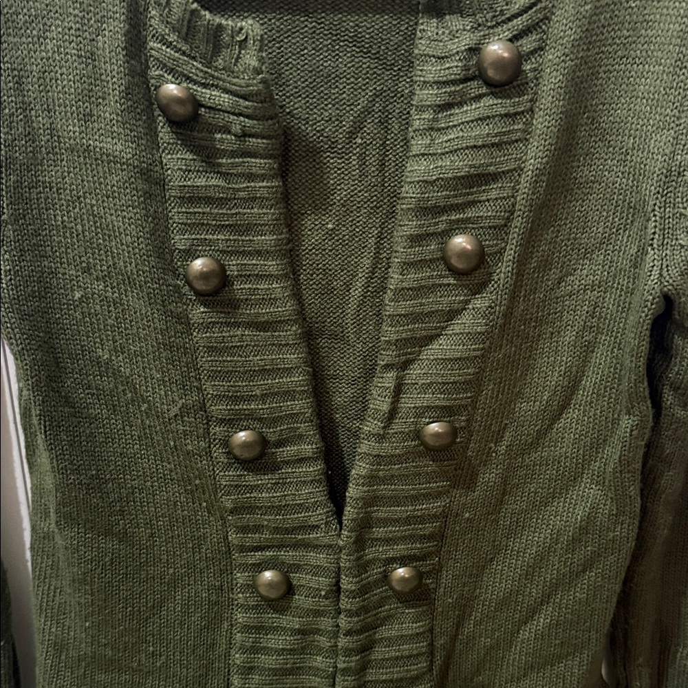 Olivia Moon Dark Olive Green Double-Breasted Peplum Cardigan - Picture 3 of 6